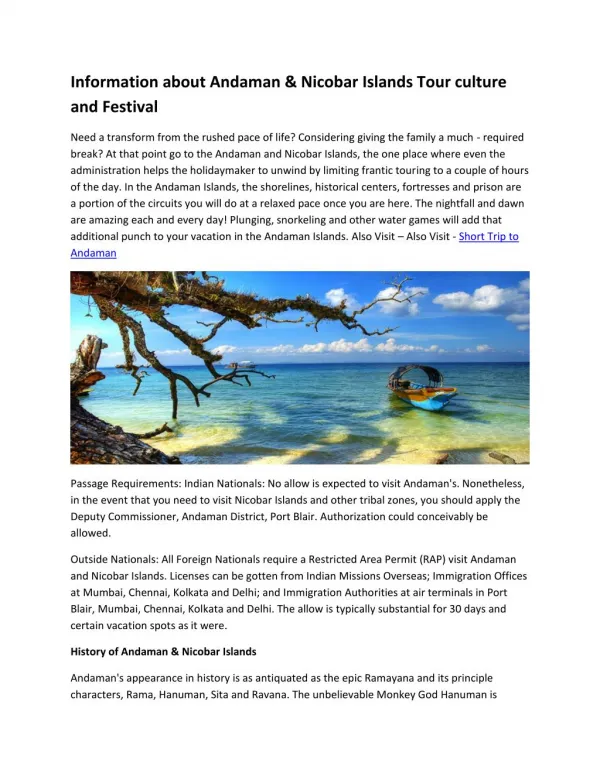 Information about Andaman & Nicobar Islands Tour culture and Festival