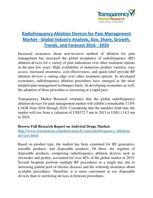 Radiofrequency Ablation Devices for Pain Management Market Research Report Forecast to 2024