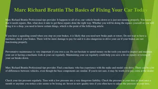 Marc Richard Brattin The Ins And Outs Of Auto Repair
