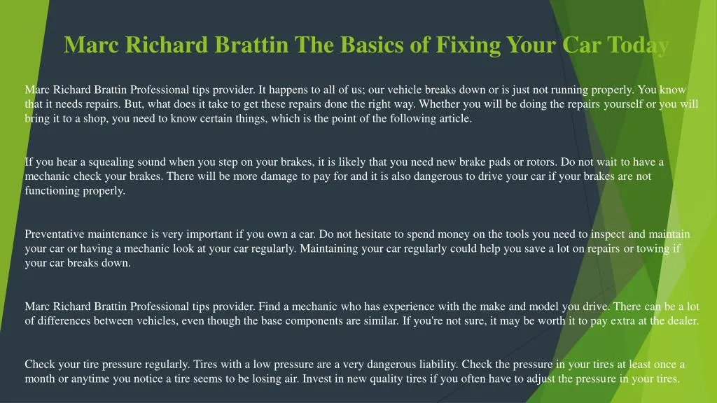 marc richard brattin the basics of fixing your car today