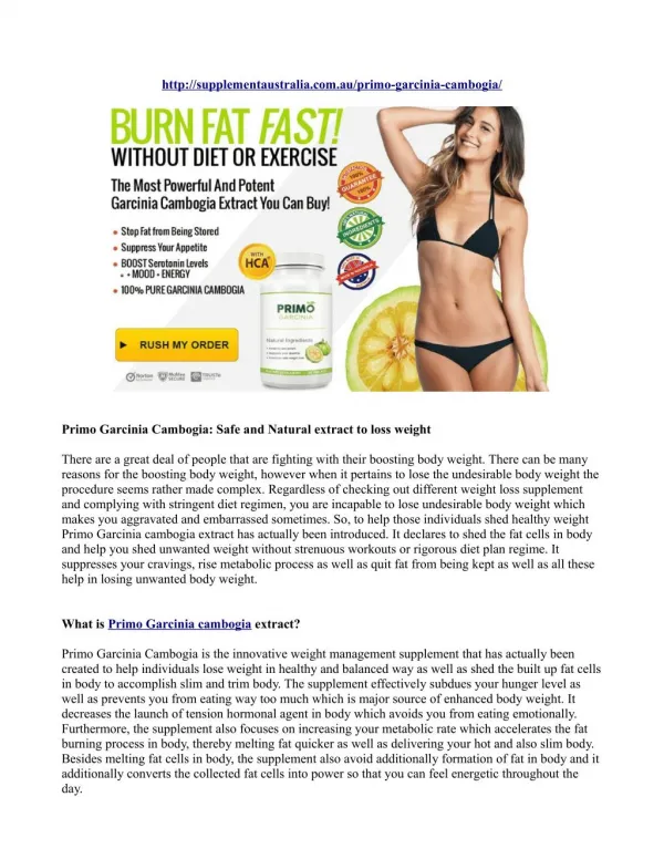 Primo Garcinia Cambogia: Safe and Natural extract to loss weight
