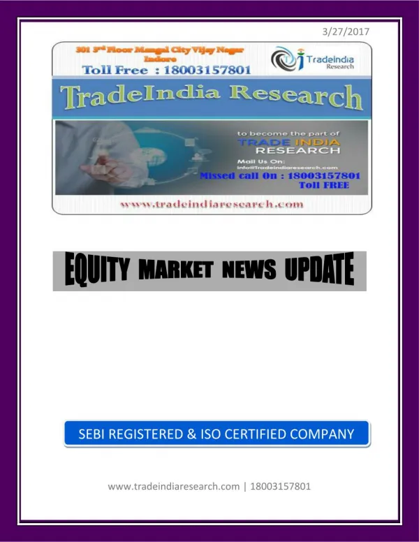 Weekly Stock Market Research Report for 27-31 March 2017- TradeIndia Research