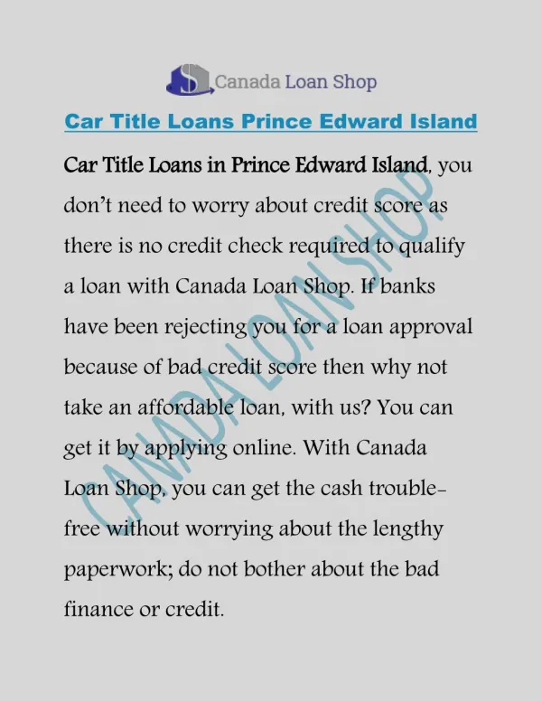 Car Title Loans Prince Edward Island