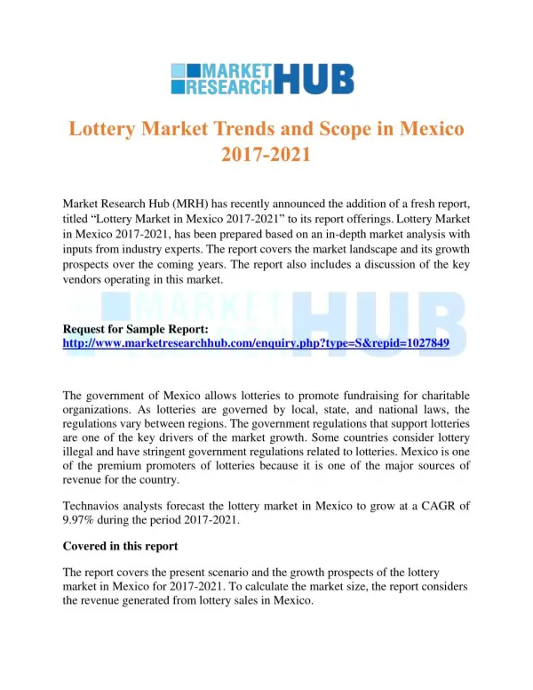 Lottery Market Trends and Scope in Mexico 2017-2021