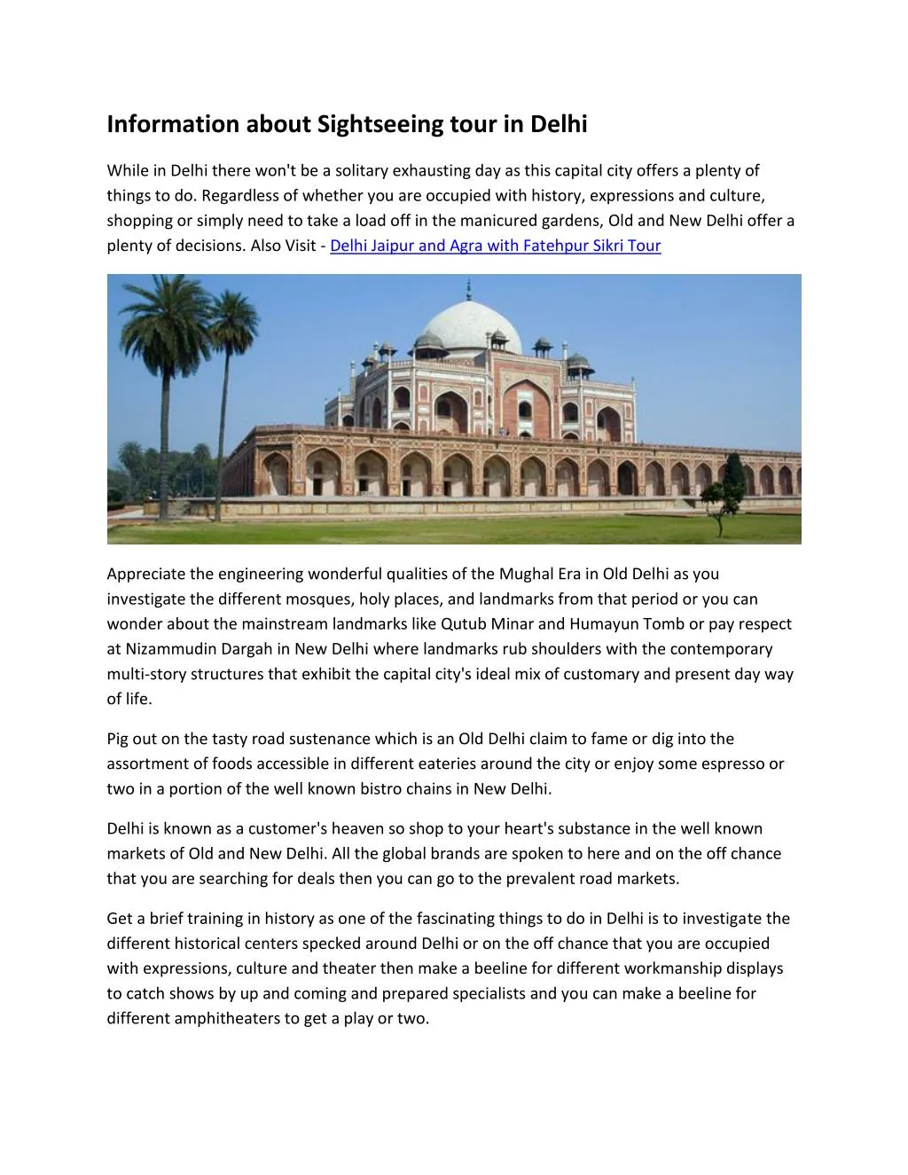 information about sightseeing tour in delhi