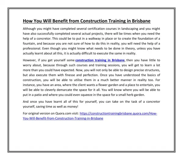 How You Will Benefit from Construction Training in Brisbane