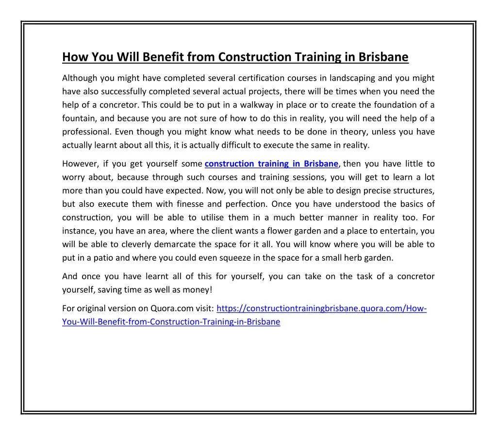 how you will benefit from construction training