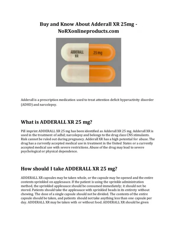 Buy and Know About Adderall XR 25mg - NoRXonlineproducts.com