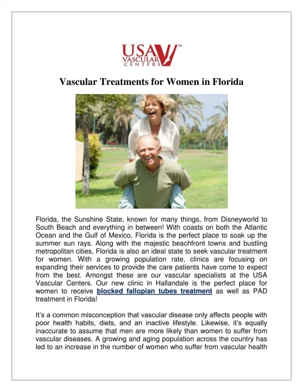 Vascular Treatments for Women in Florida - USA Vascular Centers