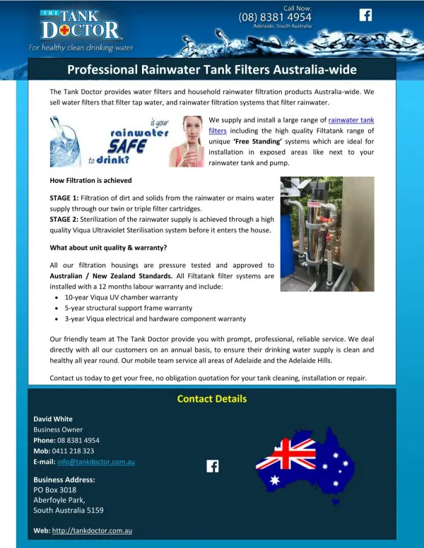 Professional Rainwater Tank Filters Australia-wide