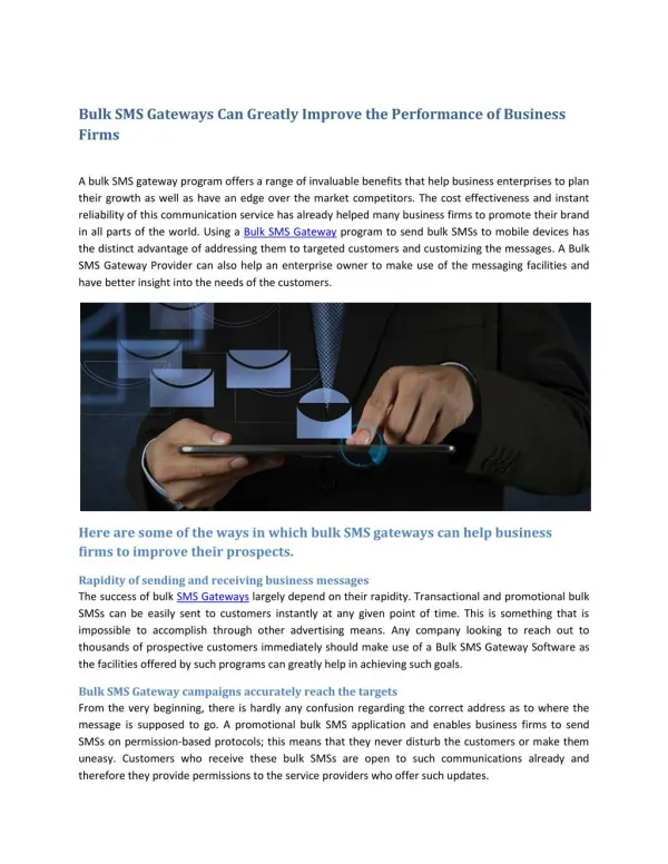 Bulk SMS Gateways Can Greatly Improve the Performance of Business Firms