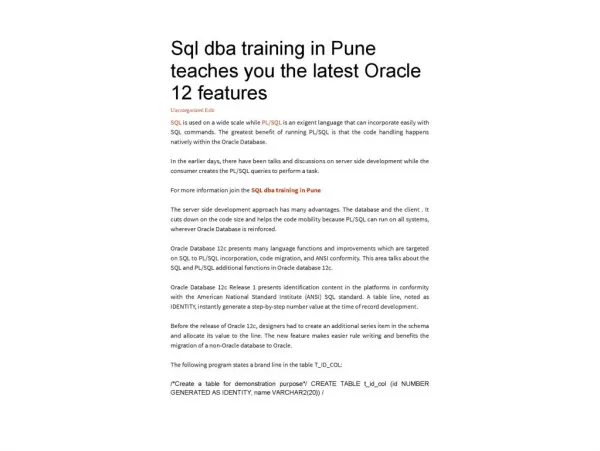 Sql dba training in Pune teaches you the latest Oracle 12 features