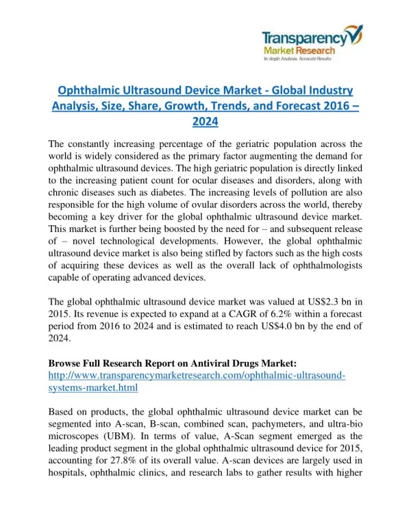 Ophthalmic Ultrasound Device Market - Positive long-term growth outlook 2024