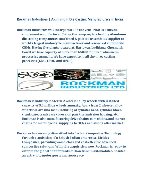 Rockman Industries | Aluminium Die Casting Manufacturers in India