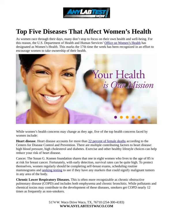 Top Five Diseases That Affect Women’s Health