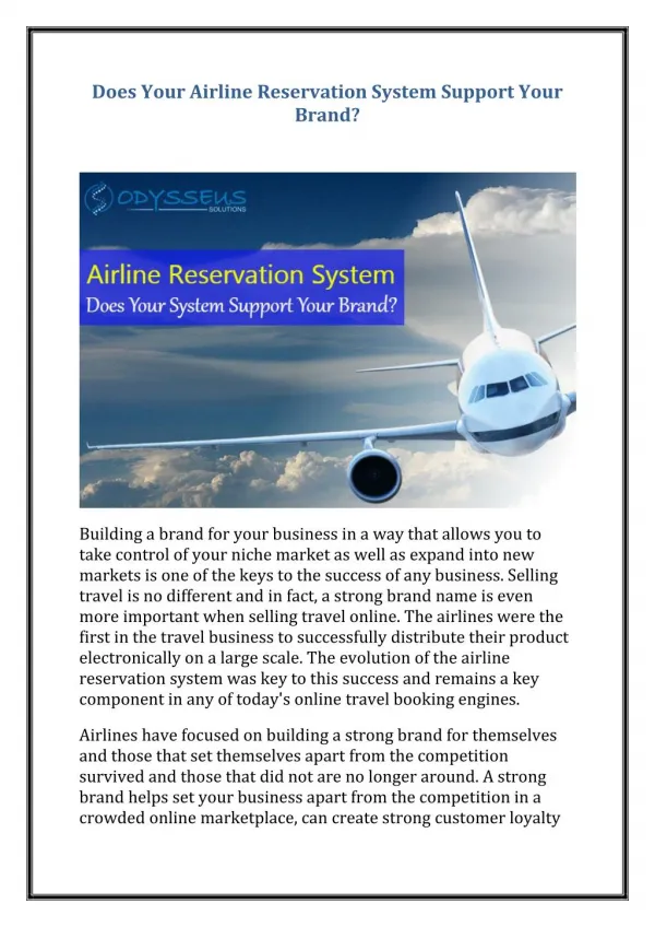 Does Your Airline Reservation System Support Your Brand?