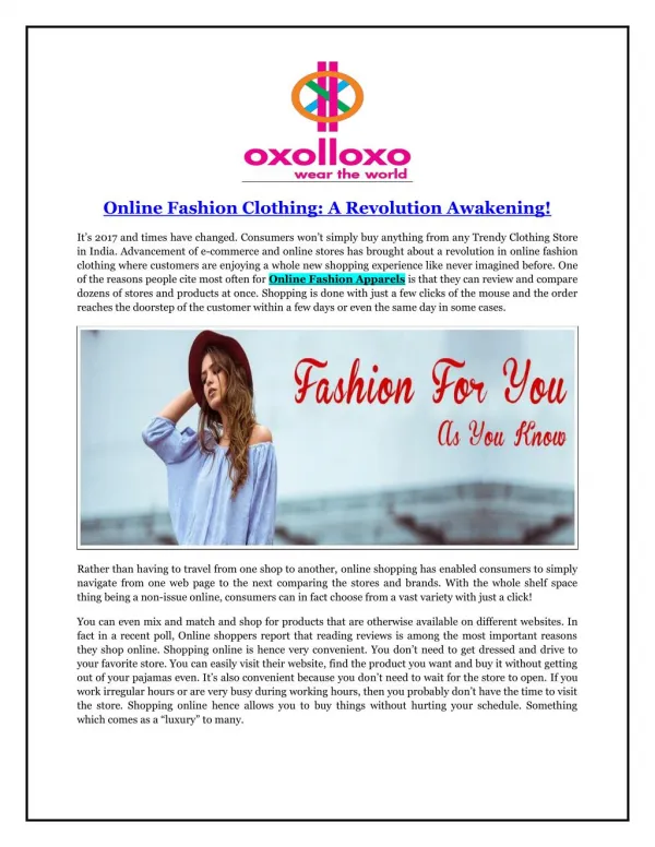 Online Fashion Clothing: A Revolution Awakening!