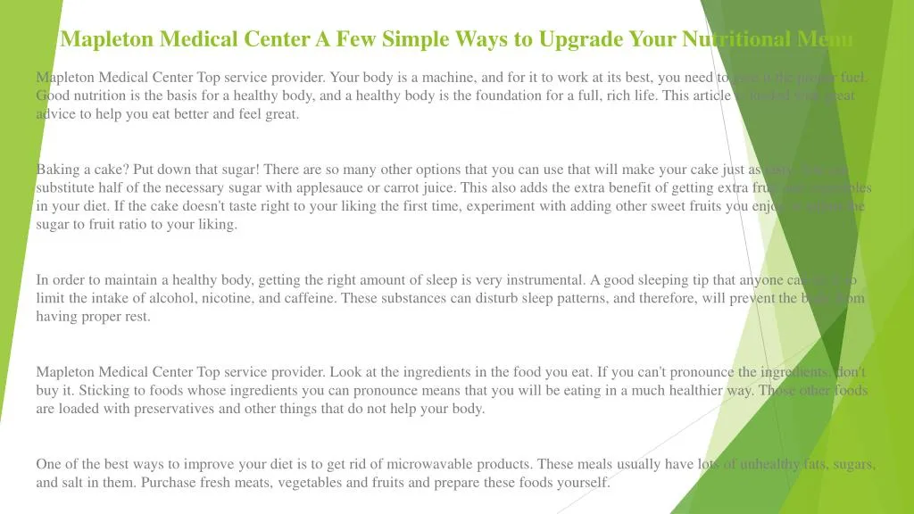mapleton medical center a few simple ways to upgrade your nutritional menu