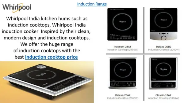 Whirlpool India Home Appliances Induction Cooktops, Washing Machine
