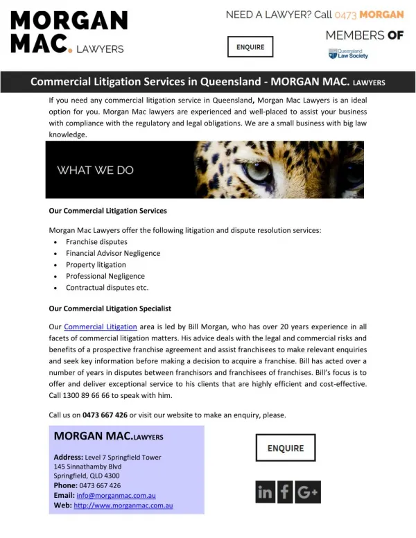 Commercial Litigation Services in Queensland - MORGAN MAC. LAWYERS