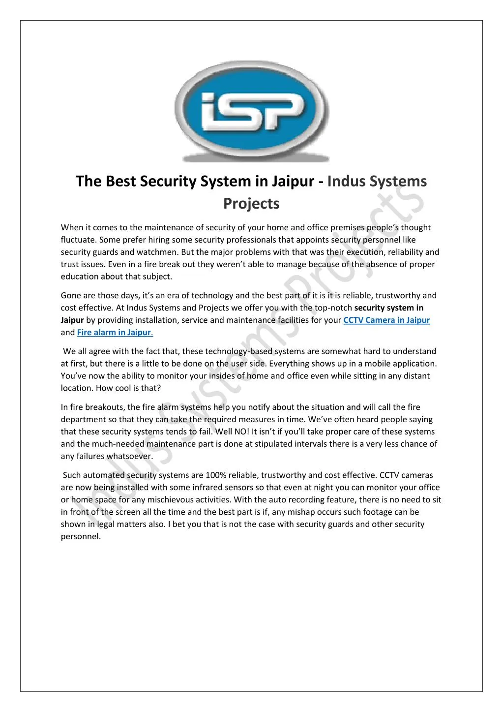 the best security system in jaipur indus systems