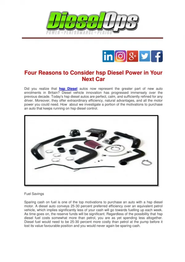 Four Reasons to Consider hsp Diesel Power in Your Next Car