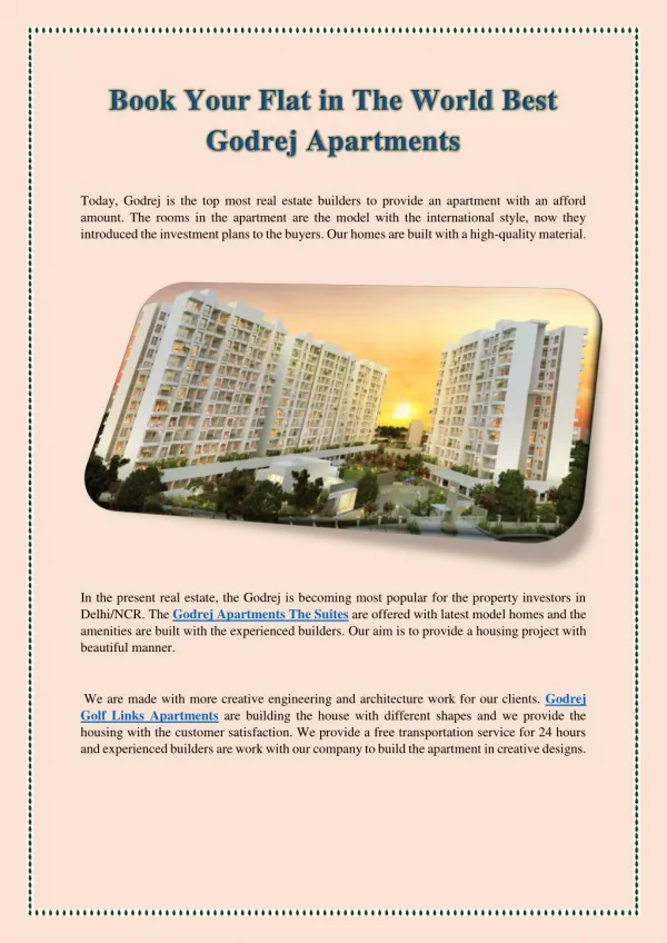 Book Your Flat in The World Best Godrej Apartments