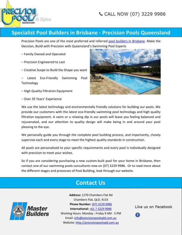 Specialist Pool Builders in Brisbane - Precision Pools Queensland