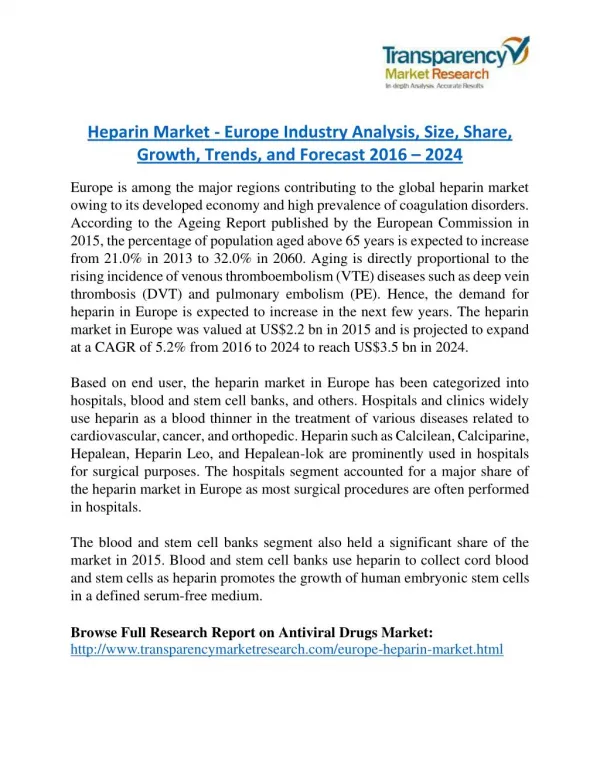 Heparin Market will rise to US$ 3.5 Billion by 2024