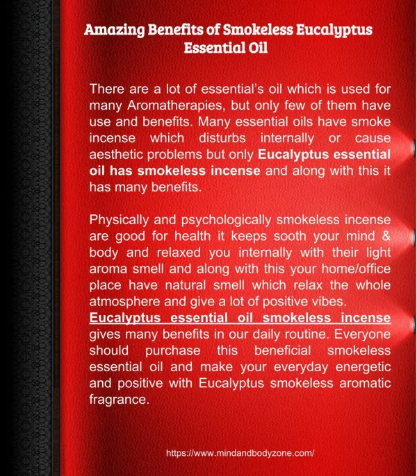 Amazing Benefits of Smokeless Eucalyptus Essential Oil