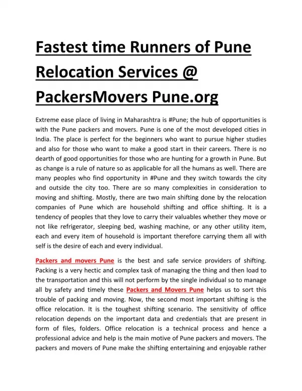 Fastest time Runners of Pune Relocation Services @ PackersMovers Pune.org