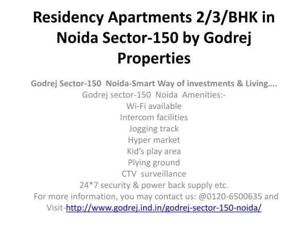 Residency Apartments 2/3/BHK in Noida Sector-150 by Godrej Properties