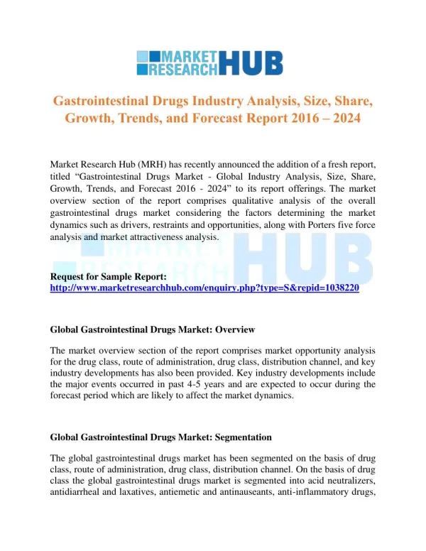 gastrointestinal drugs industry analysis size