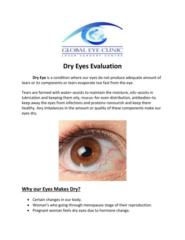 Dry Eyes Evaluation