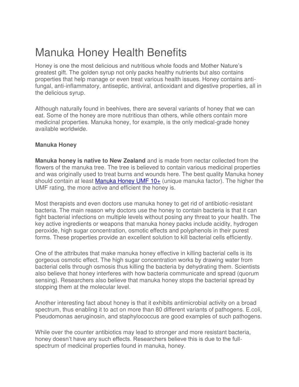 manuka honey health benefits