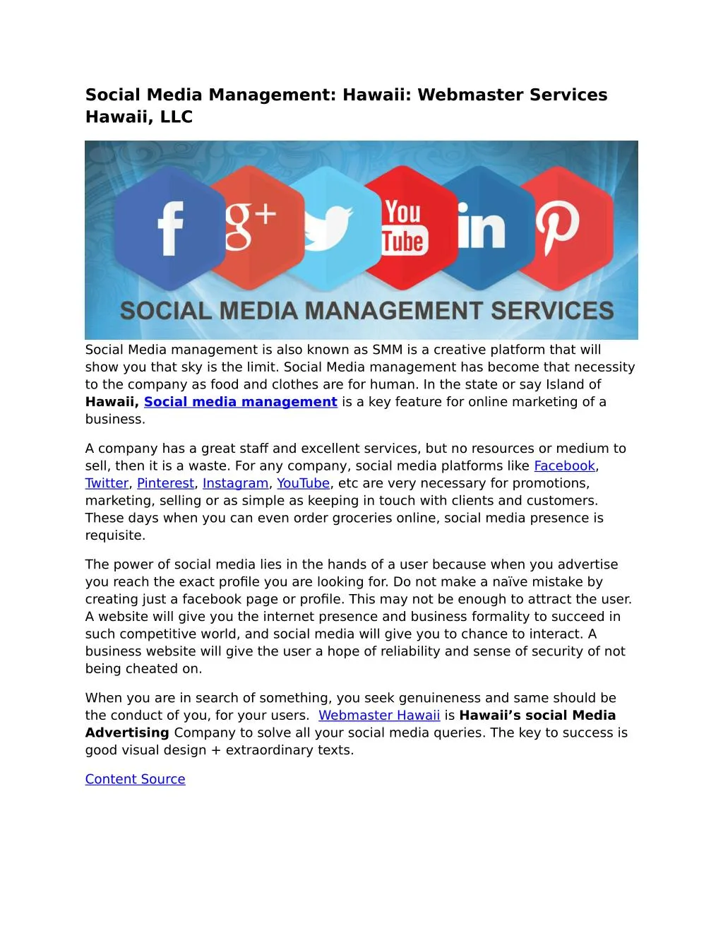 social media management hawaii webmaster services