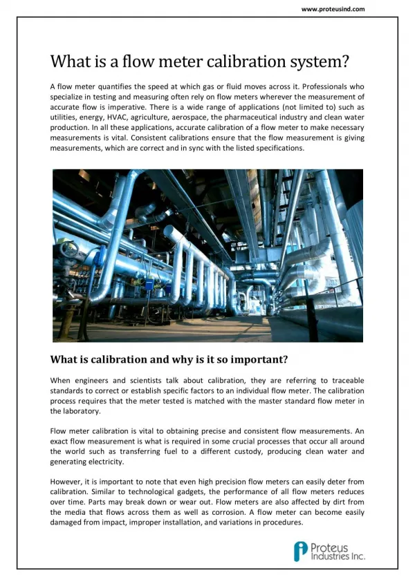 Liquid Flow Meter Calibration Equipment : Proteus Industries Inc.