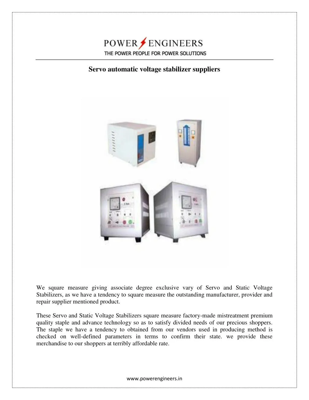 servo automatic voltage stabilizer suppliers