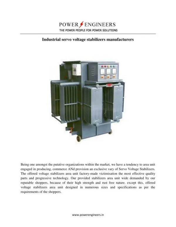 Industrial servo voltage stabilizers manufacturers