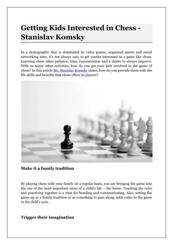 Getting Kids Interested in Chess - Stanislav Komsky