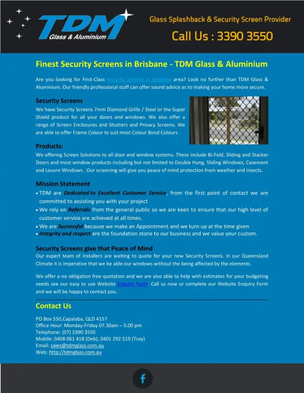 Finest Security Screens in Brisbane - TDM Glass & Aluminium