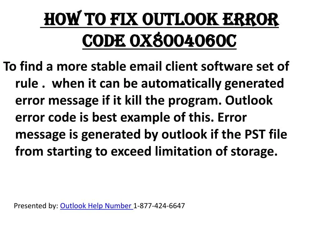 how to fix outlook error code 0x8004060c