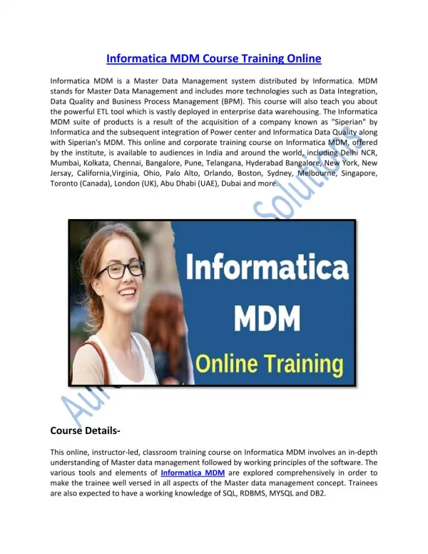 Improve your knowledge on Informatica Master Data Management