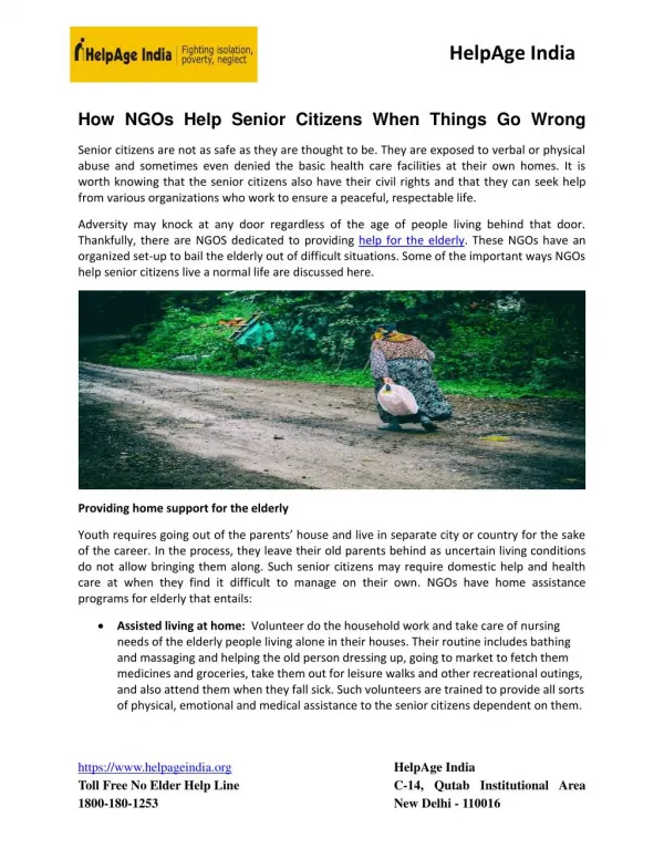 How NGOs Help Senior Citizens When Things Go Wrong