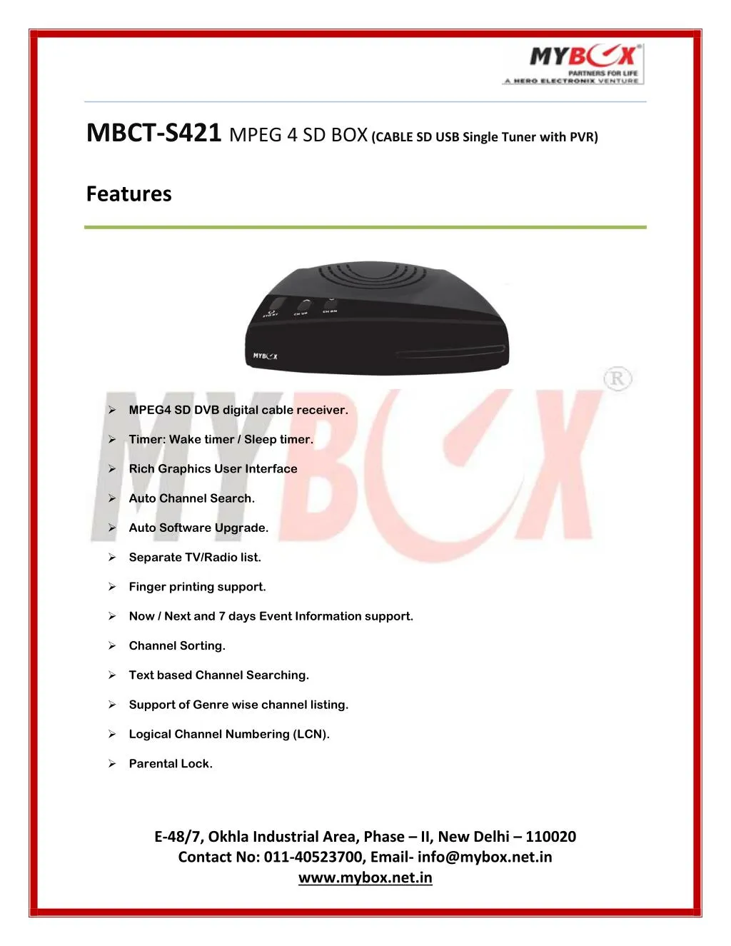 mbct s421 mpeg 4 sd box cable sd usb single tuner