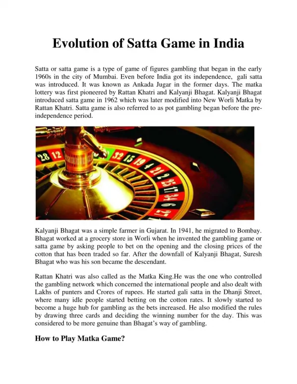 Evolution of Satta Game in India
