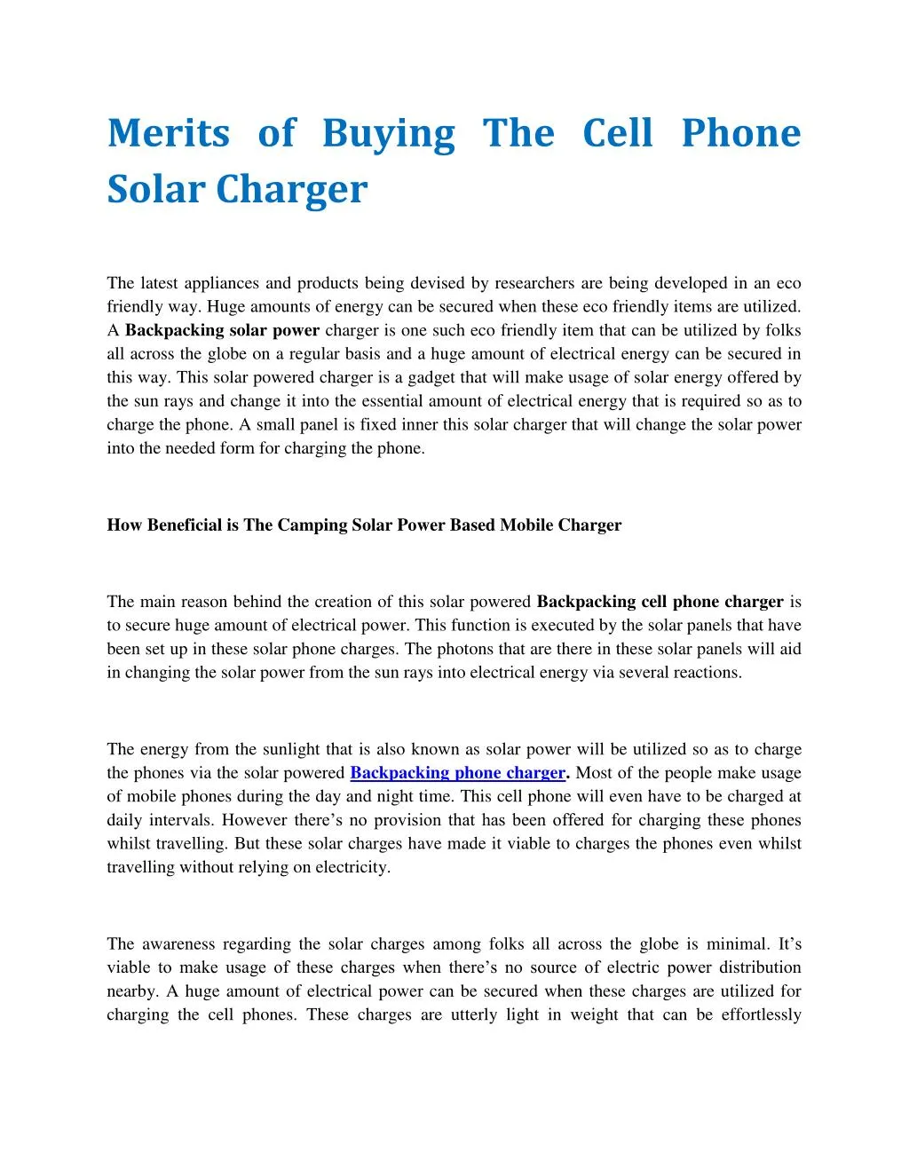 merits of buying the cell phone solar charger
