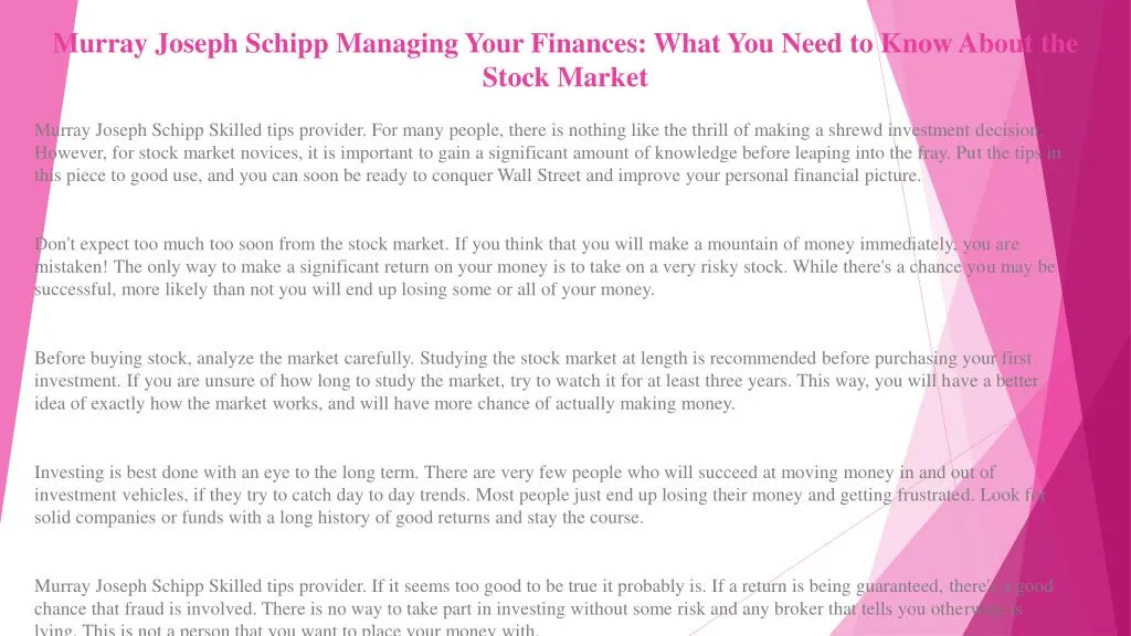 murray joseph schipp managing your finances what you need to know about the stock market