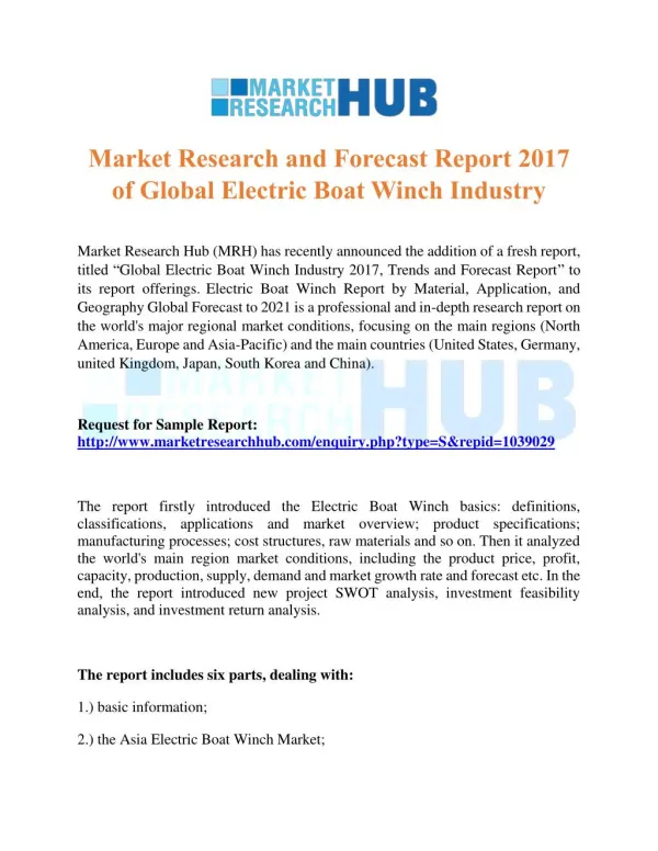 Market Research and Forecast Report 2017 of Global Electric Boat Winch Industry