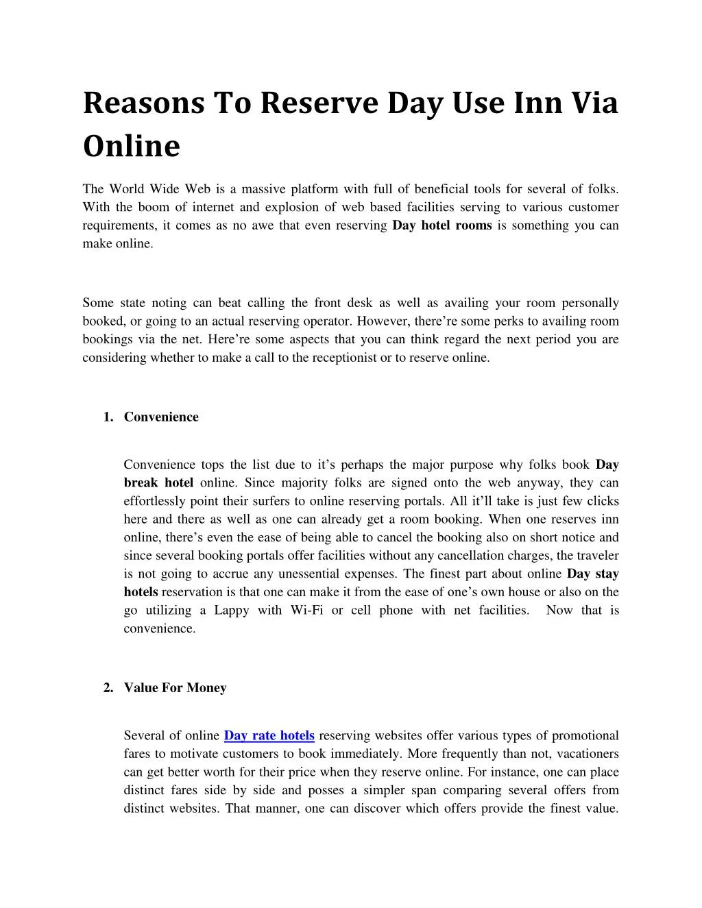 reasons to reserve day use inn via online